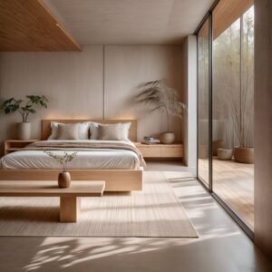 dormitorio con revestimientos de pared wpc de madera de Moore Innovacion Fuerteventura