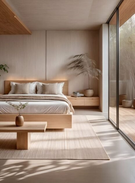 dormitorio con revestimientos de pared wpc de madera de Moore Innovacion Fuerteventura
